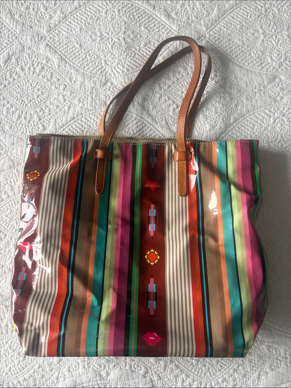 Consuela Striped Multicolor Tote Bag with Leather Handles